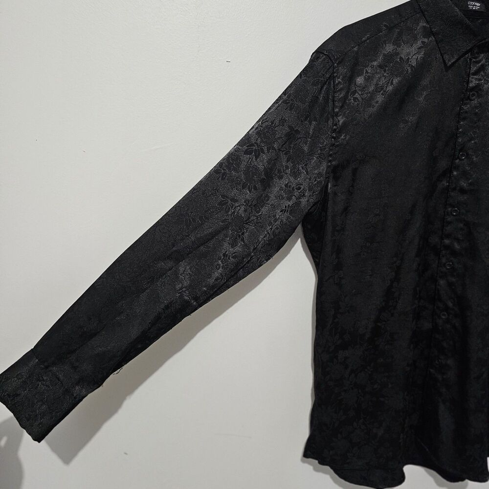 Coofandy - Shirt Satin Long Sleeve Rose Floral Button Up - Size M - Black - Picture 4 of 7
